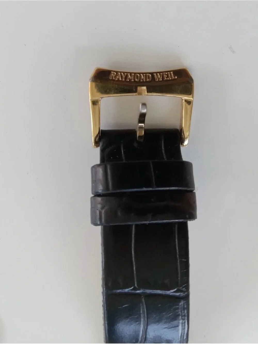 Raymond Weil Gold Tone Round Watch Date Black Leather Strap new battery 5531